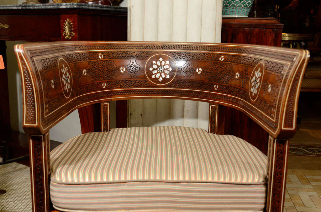 Pair of Moroccan M O P Inlaid Arm Chairs 1
