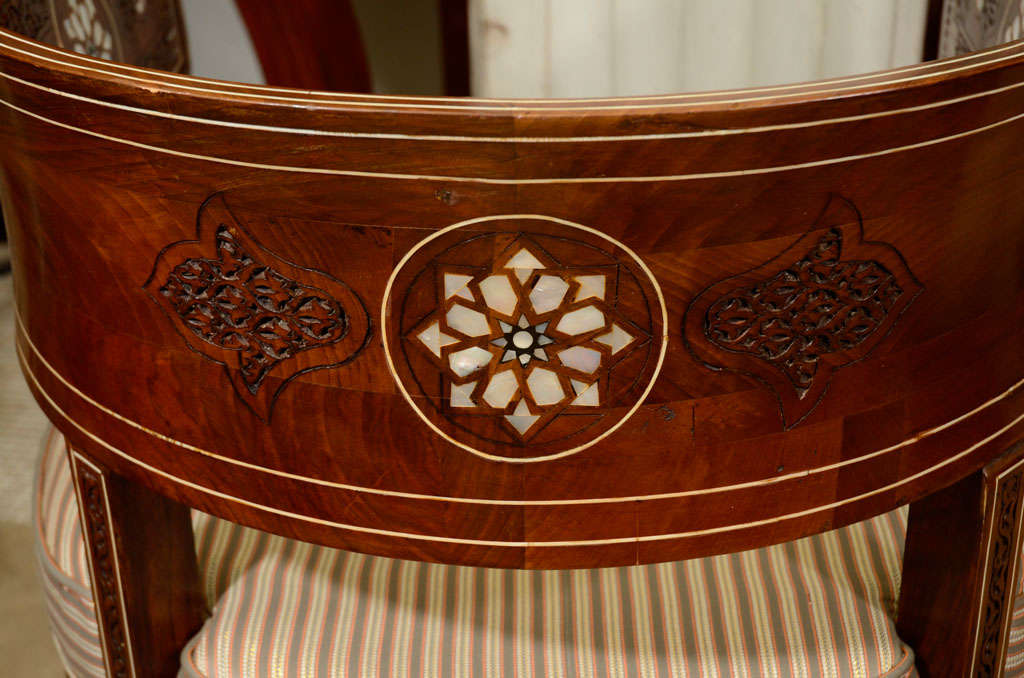 Pair of Moroccan M O P Inlaid Arm Chairs 4