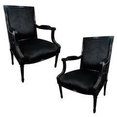 1940's Louis XVI Style Chairs with Black Hair on Cowhide