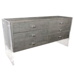 6-Drawer Grey Gunmetal Python Dresser with Lucite Side Panels