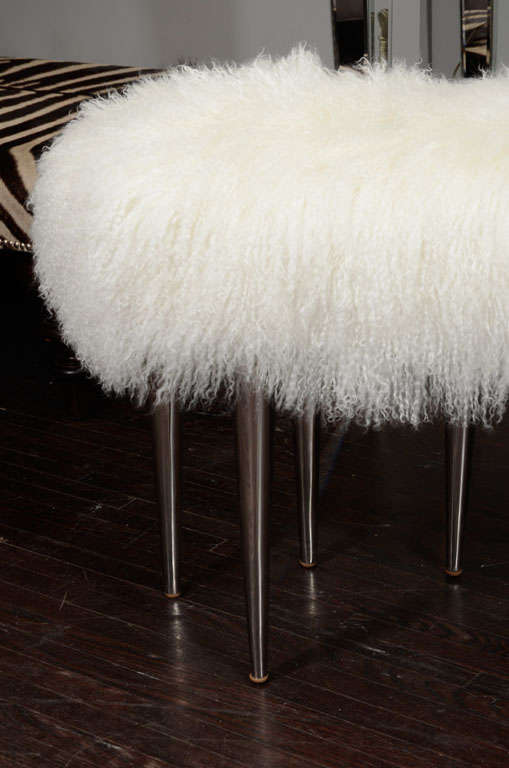 Metal Curved Mongolian Fur Bench with Stainless Steel Legs