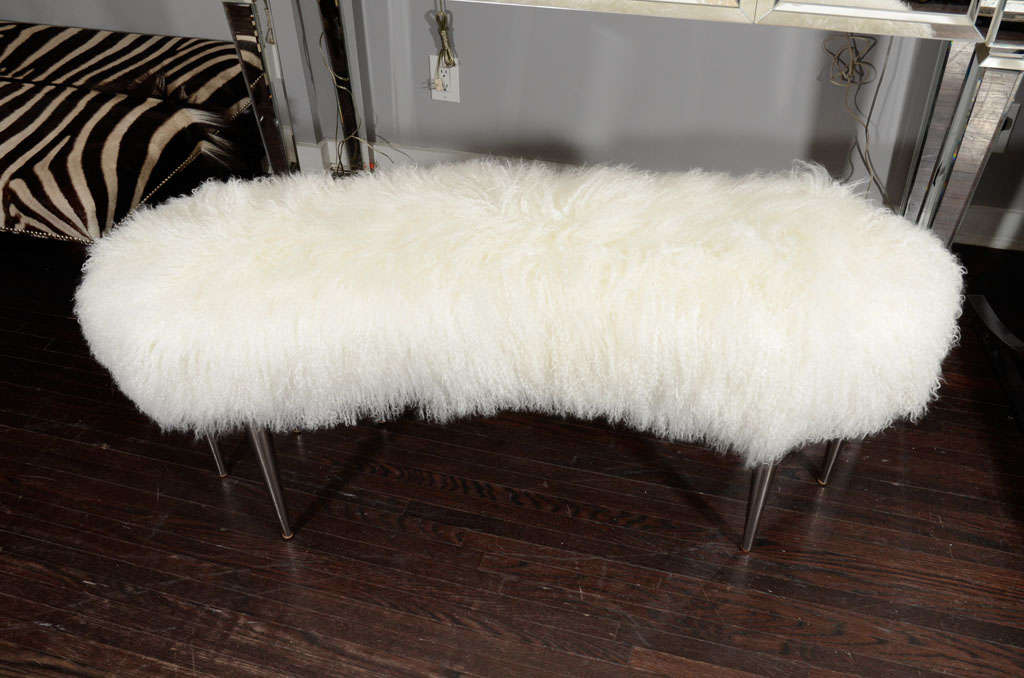American Curved Mongolian Fur Bench with Stainless Steel Legs