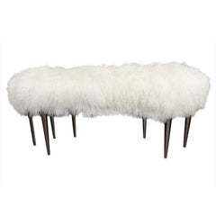 Curved Mongolian Fur Bench with Stainless Steel Legs