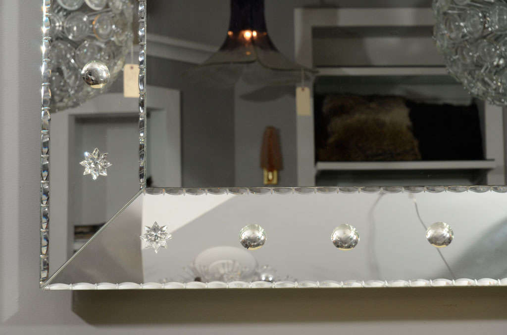 Buriné Miroir Ponti biseauté sur-mesure avec bord en forme de croûte de tarte en vente