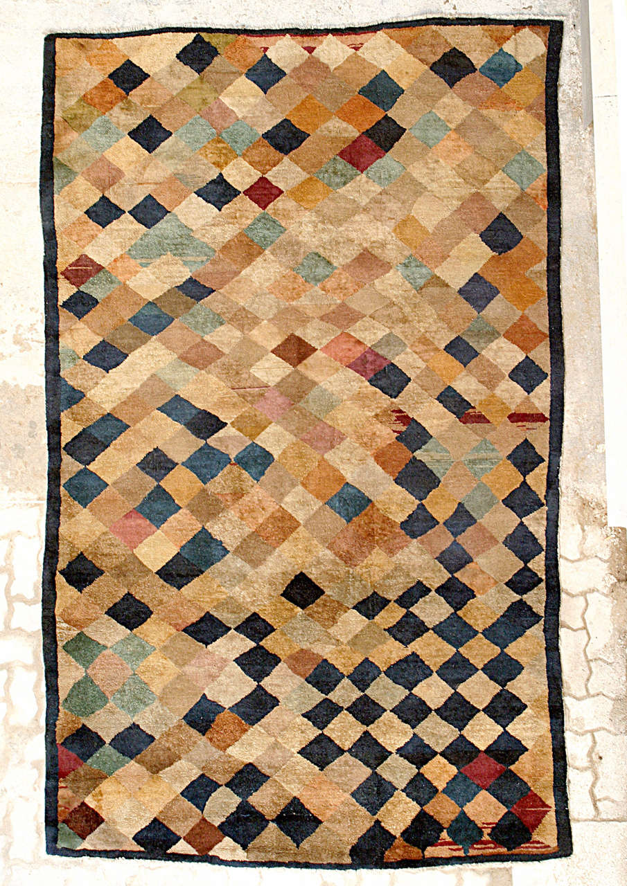 20th Century Antique Geometric Chinese Rug with Polychrome Lozenges For Sale