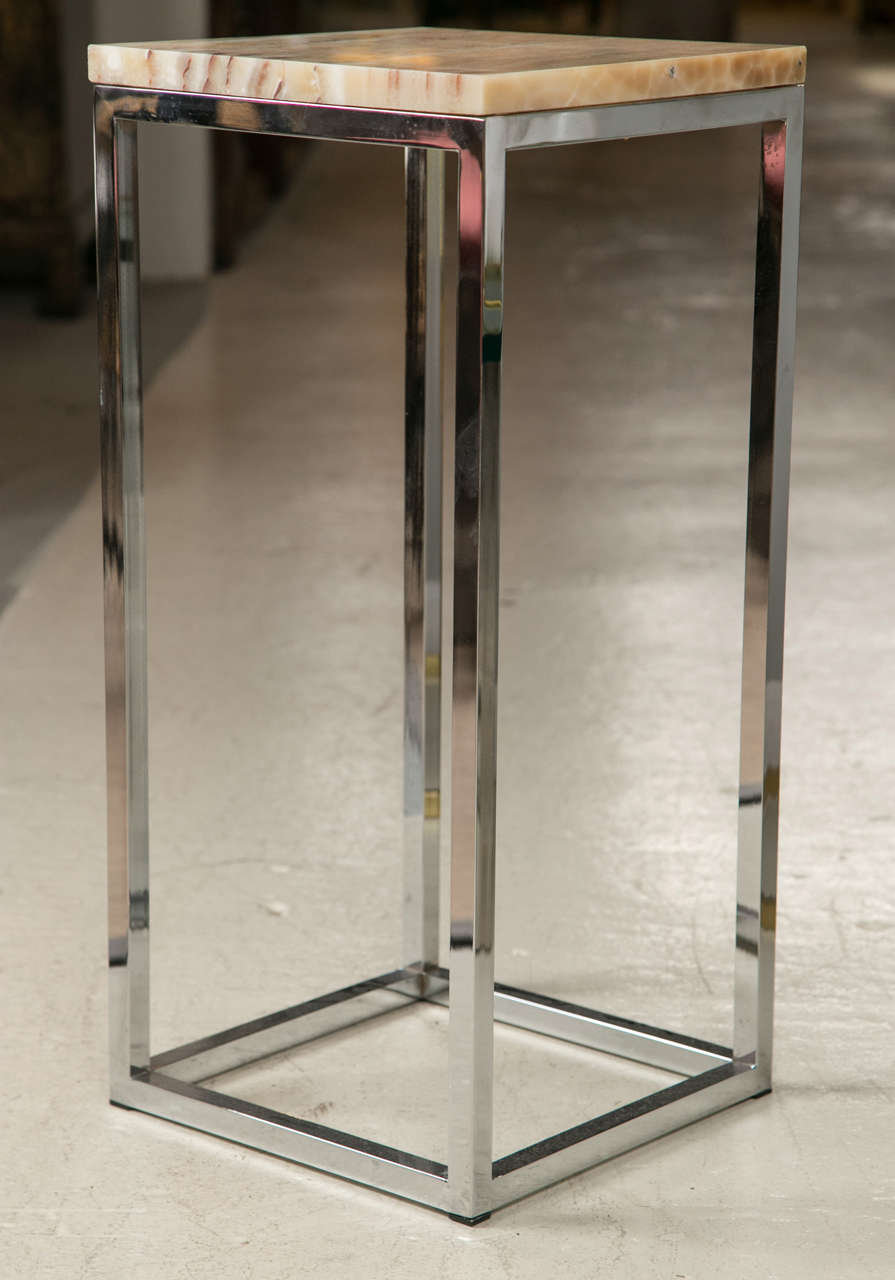 Pedestal Stand by Milo Baughman chrome and marble for Design institute of America.