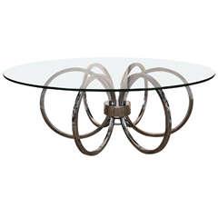 Mid- Century Modern Round Chrome and Glass Coffee Table