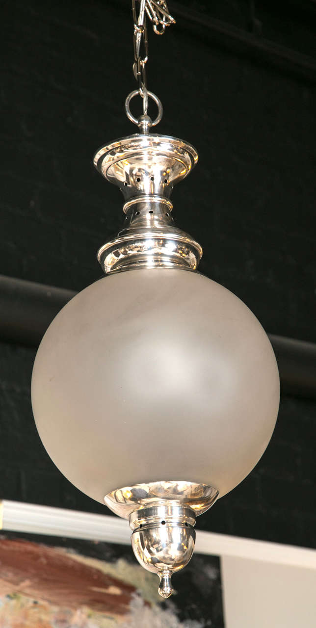 20th Century French Silver Plated & Frosted glass hanging light