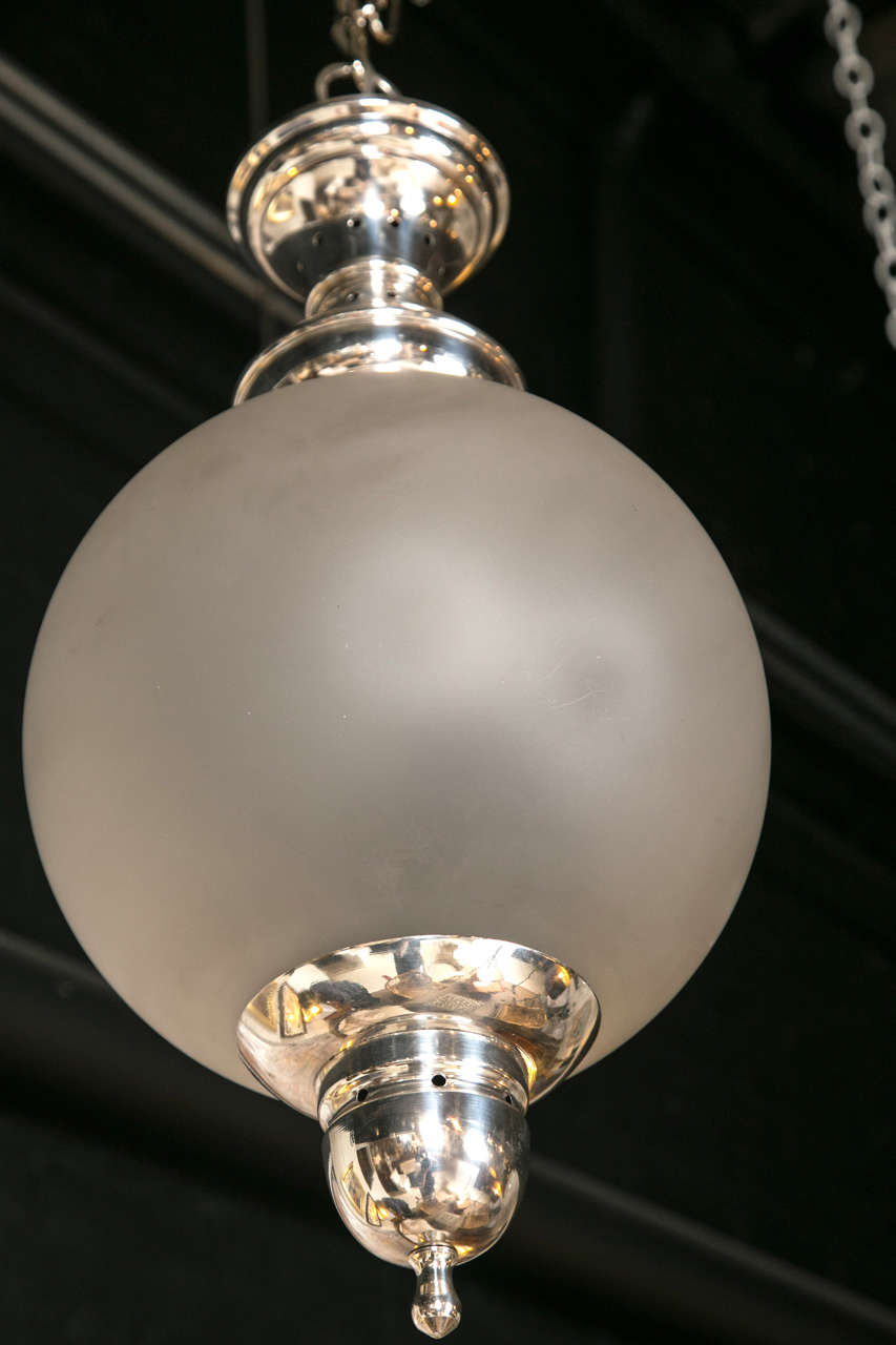 French Silver Plated & Frosted glass hanging light 2