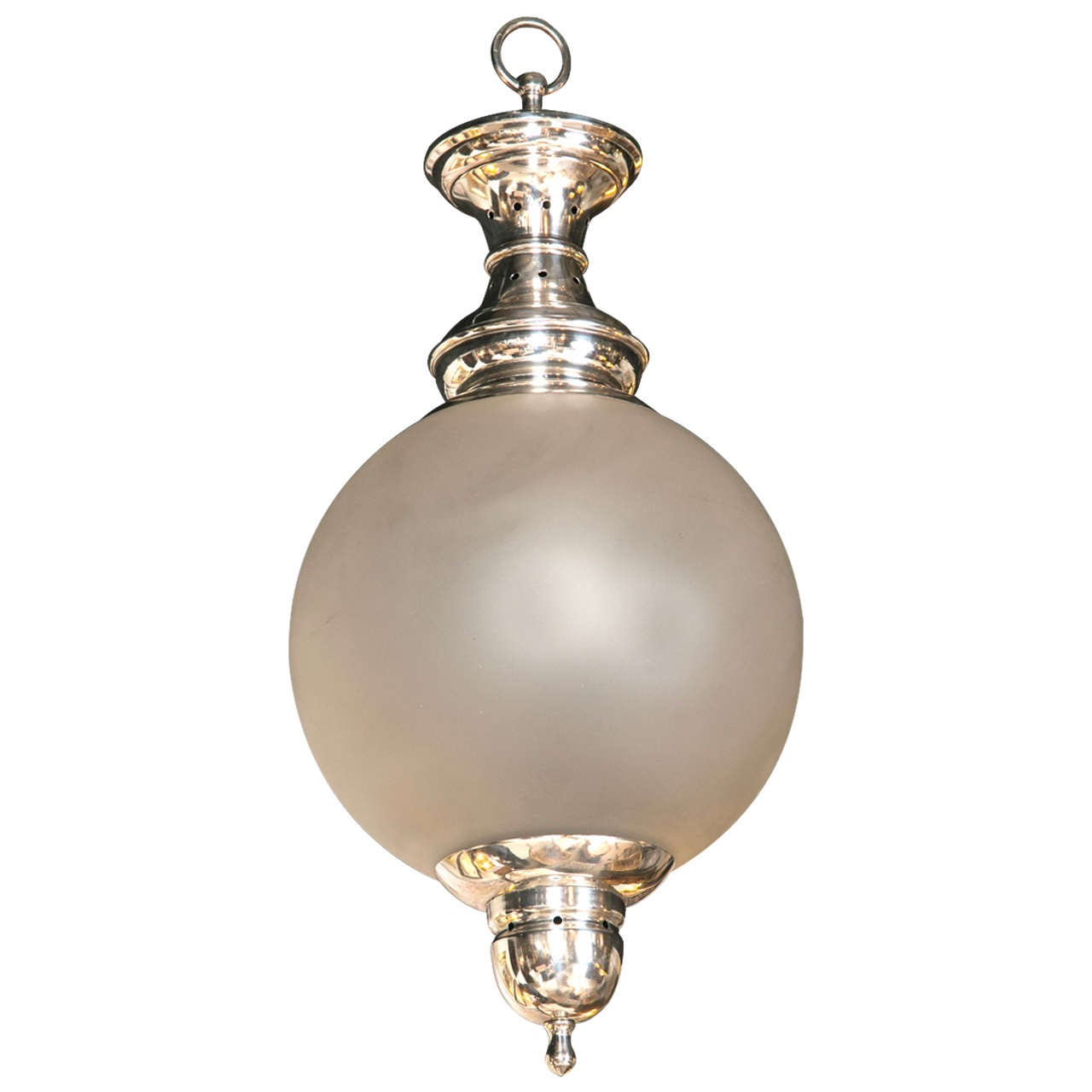 French Silver Plated & Frosted glass hanging light