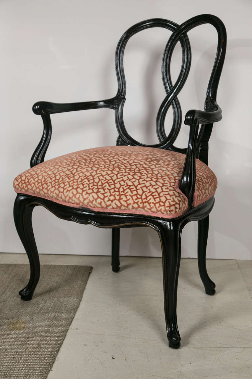1940s Dining Chairs upholstered in Coral velvet fabric In Good Condition In Stamford, CT
