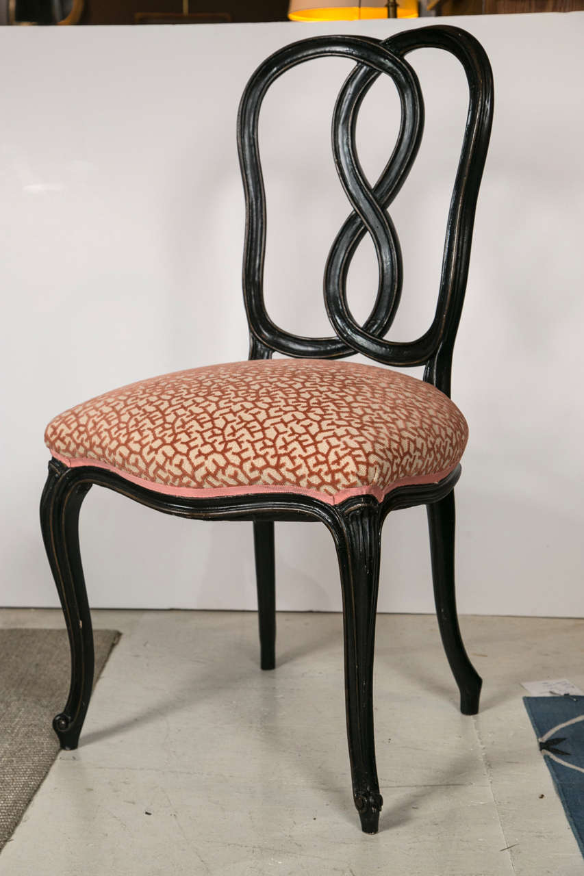 1940s Dining Chairs upholstered in Coral velvet fabric 3