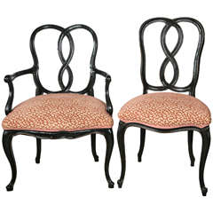 1940s Dining Chairs upholstered in Coral velvet fabric