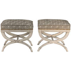 Pair of Upholstered X-frame Stools