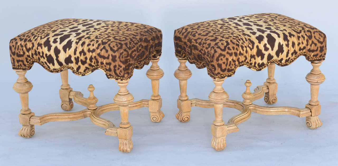 Pair of Stools with Leopard Upholstery