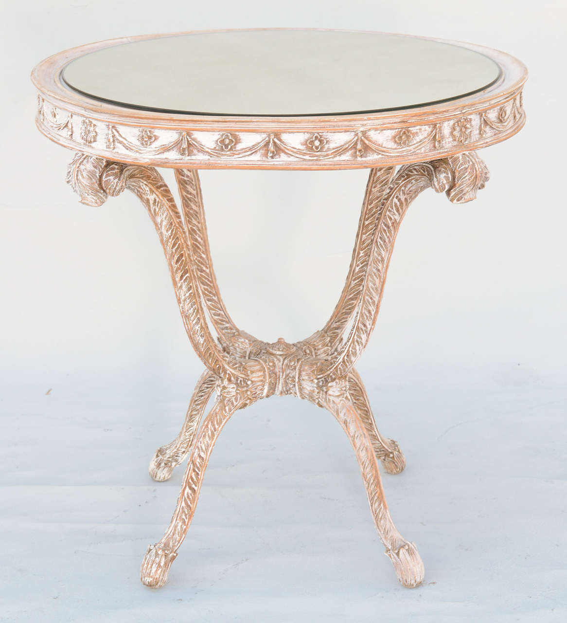 Hand-Carved Italian Occasional Table with Mirrored Top on Carved Wood 