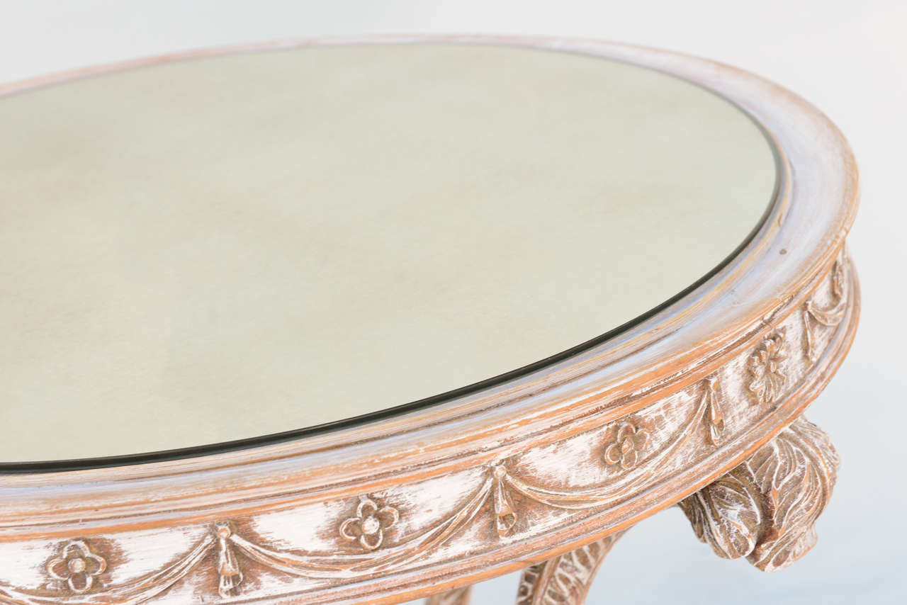 Italian Occasional Table with Mirrored Top on Carved Wood 