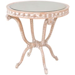 Retro Italian Occasional Table with Mirrored Top on Carved Wood "Plume" Base