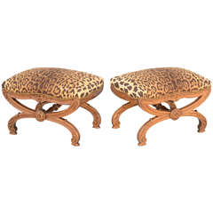 Pair of 19c. Italian Walnut X-frame Stools 6