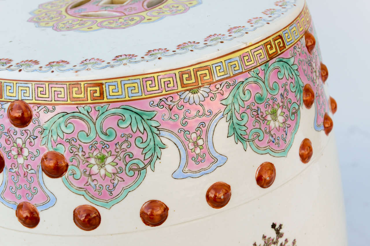 Pair of Famille Rose Garden Stools 2