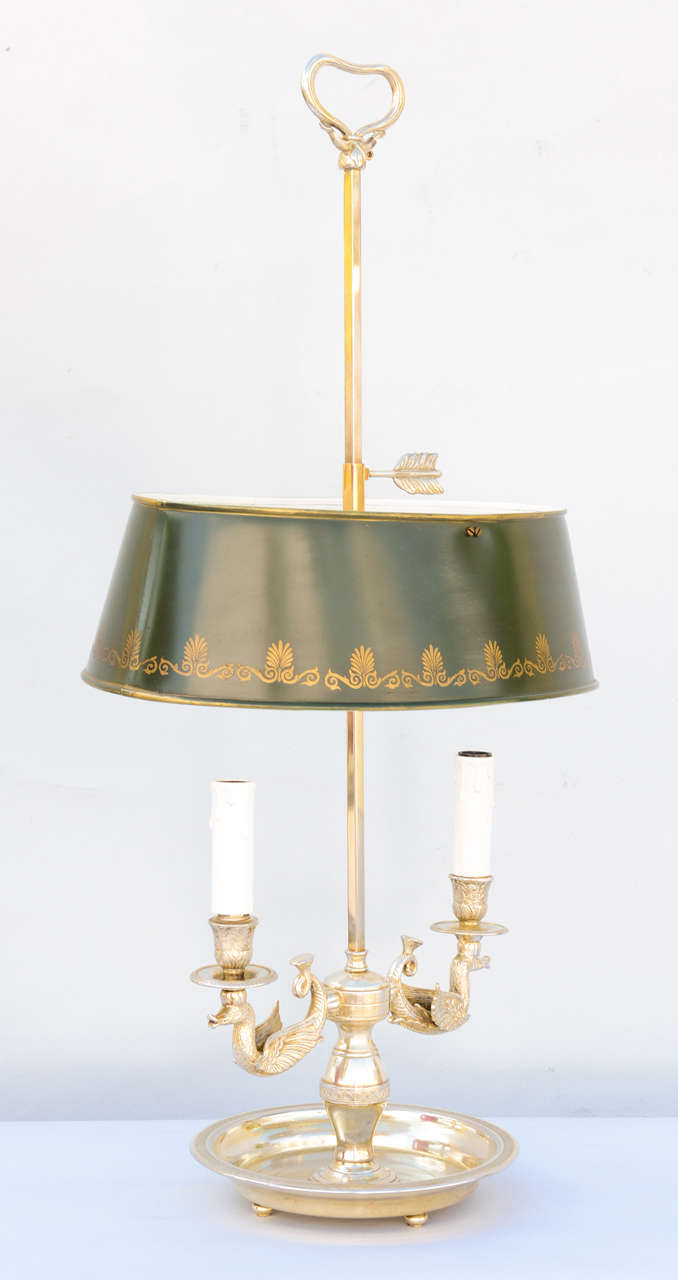 French Silverplate Bouillotte Lamp with Oval Tole Shade