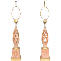 Pair of Spiral Form Wooden Lamps