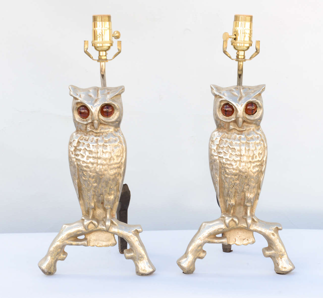 Pair of Owl Andiron Lamps