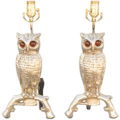 Pair of Owl Andiron Lamps