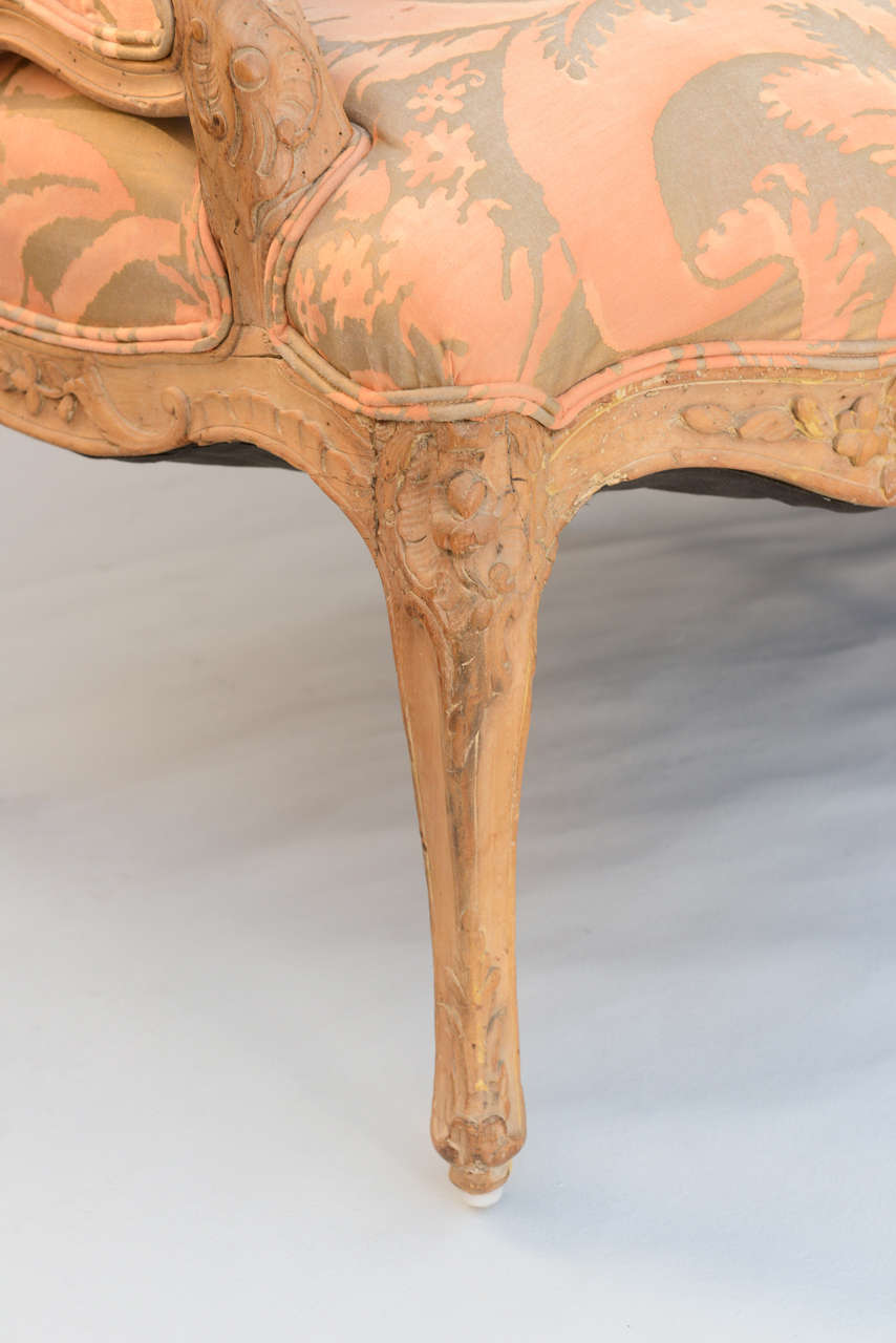 Hand-Carved 19th Century Fortuny Upholstered Louis XV Sofa