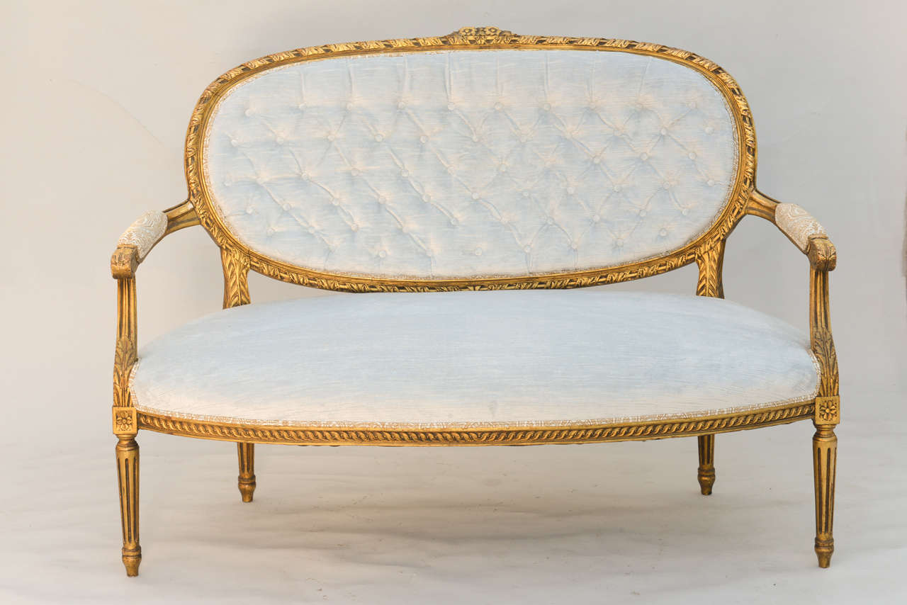 Louis XVI 19th Century French Giltwood Canape Settee In Excellent Condition In West Palm Beach, FL
