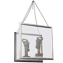 Lucite Framed Hanging AfrIcan Sculpture