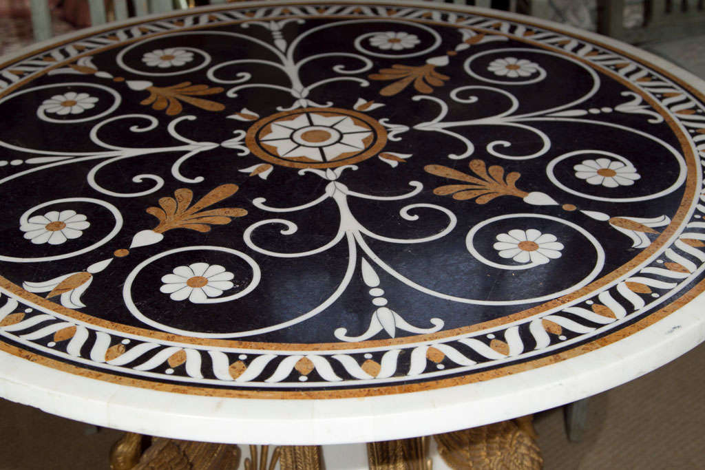 Italian Center Hall Inlaid Marble Pietra Dura with Swan Base