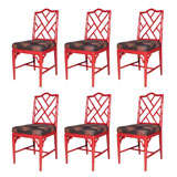 Vintage Six Bamboo Side Chairs with Chinese Chippendale Influence