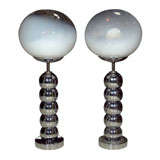 Chrome "Ball" Lamps with Opaline Glass Shades