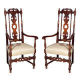 Pair of William and Mary Style Tall Back Chairs