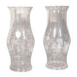 Pair of Hand-blown Etched Hurricane Shades