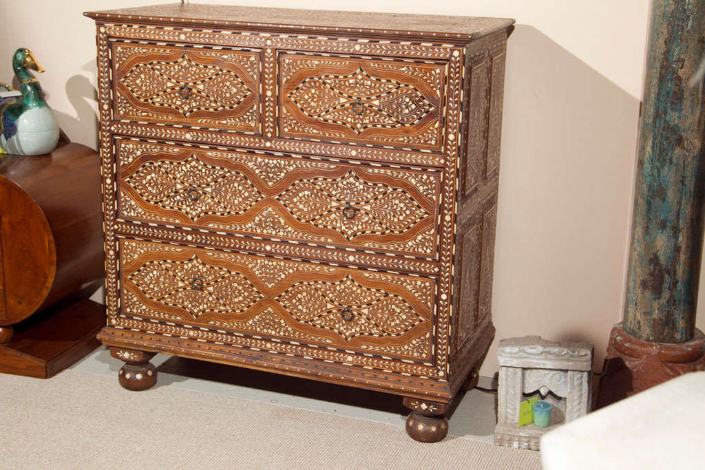 Chest of Drawers with Intricate Ivory Inlay Anglo-Indian 1