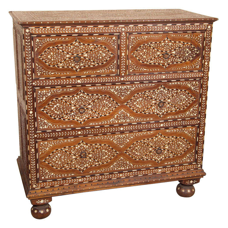 Chest of Drawers with Intricate Ivory Inlay Anglo-Indian