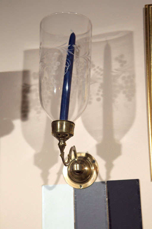 Pair Hand Blown Etched Hurricane Shades