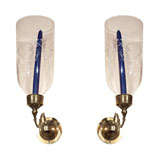 Pair Hand Blown Etched Hurricane Shades