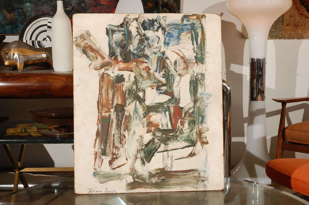 Leon Zack abstract oil painting in board, signed