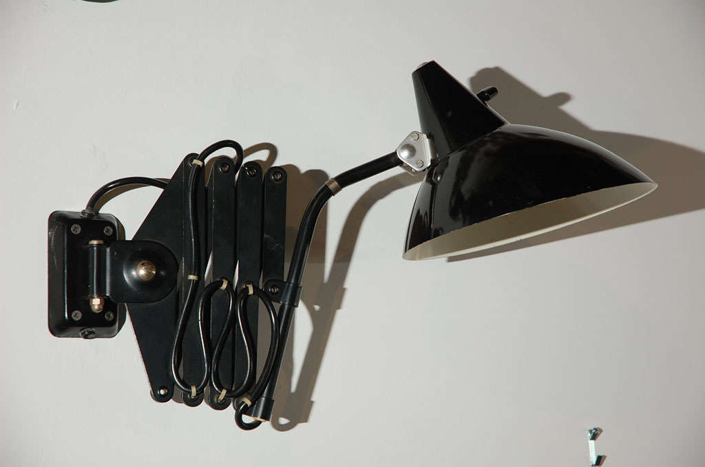 Mid-20th Century Black Painted Metal Scissor Wall Lamp