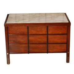 Walnut And Marble Top Chest/ Side Table