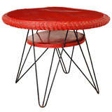 Darling 50s red painted wood & wicker hairpin leg coffee table