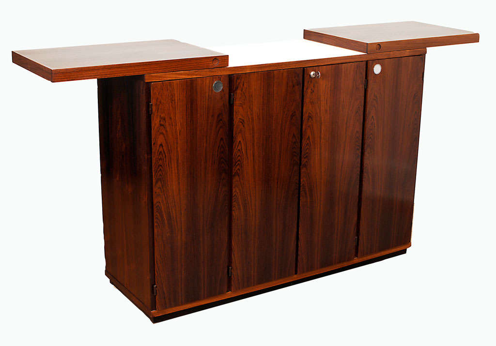 Fabulous 70's Danish Rosewood Locking Dry Bar Cabinet on casters