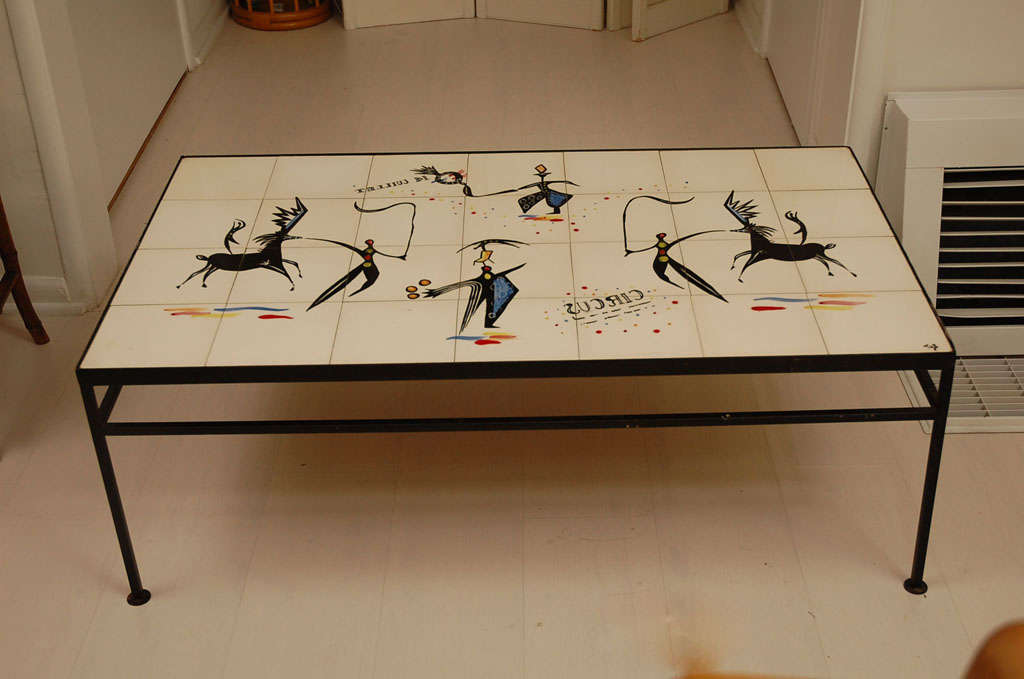 Vintage Ceramic coffee table with Miro-inspired artwork