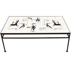 Vintage Ceramic coffee table with Miro-inspired artwork