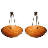 Monumental Pair of Caramel Alabaster Bowls/Chandeliers