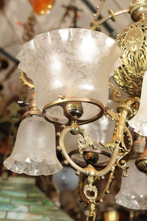 19th Century Victorian Gas and Electric Eight Arm Chandelier