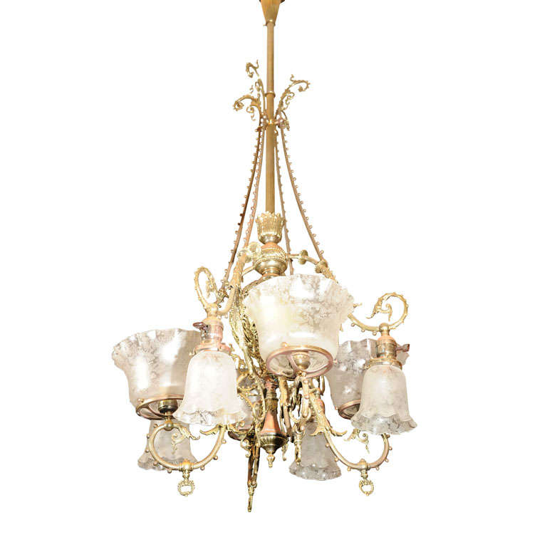 Victorian Gas and Electric Eight Arm Chandelier